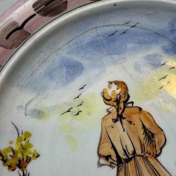 VTG Hand Painted Italian Ceramic Plate Water House Gentleman Art Scene 6" - Picture 7 of 8